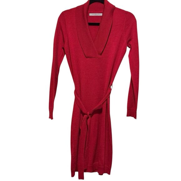 MARC NEW YORK Womens Size Small Red V-neck Long Sleeve Knit Belted Sweater Dress - Picture 2 of 7